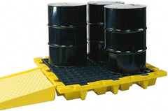 Eagle - 66 Gal Sump, 6,000 Lb Capacity, 4 Drum, Polyethylene Spill Deck or Pallet - 58-1/2" Long x 58-1/2" Wide x 13.43" High, Yellow, Liftable Fork, Drain Included, Low Profile, Vertical, 2 x 2 Drum Configuration - Caliber Tooling