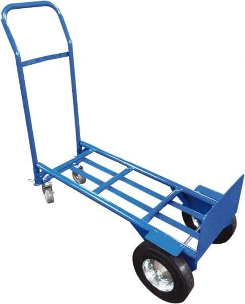 PRO-SOURCE - 1,000 Lb Capacity 51" OAH Convertible Hand Truck - 8 x 14" Base Plate, Swept Back Handle, Steel, Semi-Pneumatic Wheels - Caliber Tooling