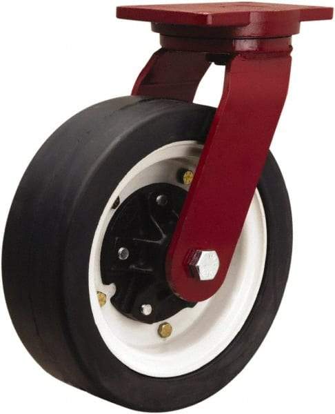 Hamilton - 12" Diam x 4" Wide, Rubber Rigid Caster - 2,400 Lb Capacity, Top Plate Mount, 6-1/8" x 7-1/2" Plate, Tapered Roller Bearing - Caliber Tooling