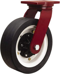 Hamilton - 12" Diam x 4" Wide, Rubber Swivel Caster - 1,200 Lb Capacity, Top Plate Mount, 6-1/8" x 7-1/2" Plate, Tapered Roller Bearing - Caliber Tooling