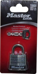 Master Lock - 1/2" Shackle Clearance, Keyed Different Warded Cylinder Padlock - 3/16" Shackle Diam, Steel - Caliber Tooling