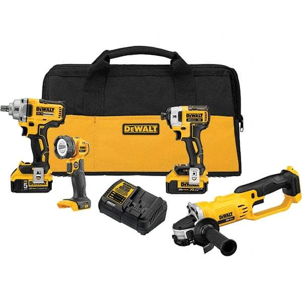 DeWALT - 20 Volt Cordless Tool Combination Kit - Includes Impact Wrench; Impact Driver; Cut-Off Tool; Handheld Light, Lithium-Ion Battery Included - Caliber Tooling