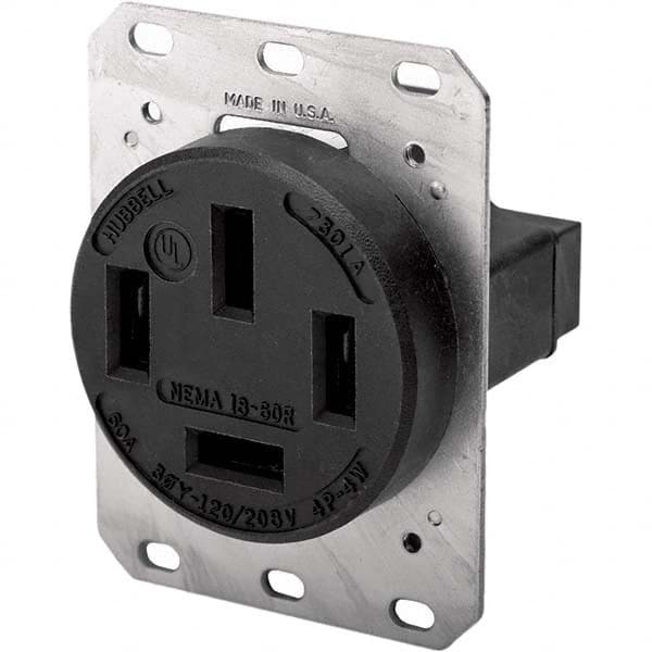 Hubbell Wiring Device-Kellems - 120/208 VAC 60A NEMA 18-60R Industrial Grade Black Straight Blade Single Receptacle - Caliber Tooling