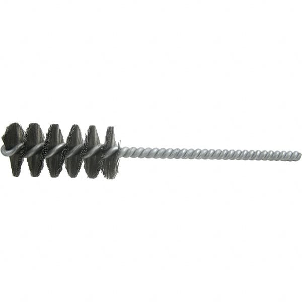 Brush Research Mfg. - 1-3/4" Diam Helical Steel Tube Brush - Single Spiral, 0.012" Filament Diam, 3" Brush Length, 7" OAL, 0.292" Diam Galvanized Steel Shank - Caliber Tooling