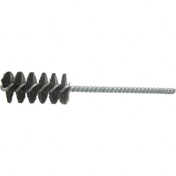 Brush Research Mfg. - 9/32" Diam Helical Steel Tube Brush - Single Spiral, 0.006" Filament Diam, 1-1/4" Brush Length, 4-1/2" OAL, 1/8" Diam Galvanized Steel Shank - Caliber Tooling