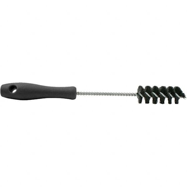Brush Research Mfg. - 0.85" Diam Helical Nylon Tube Brush - Single Spiral, 0.008" Filament Diam, 2-1/2" Brush Length, 10-1/2" OAL, 0.22" Diam Plastic Handle Shank - Caliber Tooling