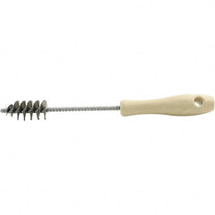 Brush Research Mfg. - 0.975" Diam Helical Stainless Steel Tube Brush - Single Spiral, 0.006" Filament Diam, 2" Brush Length, 10-1/2" OAL, 0.245" Diam Plastic Handle Shank - Caliber Tooling