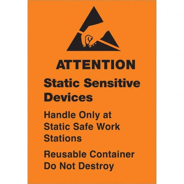 Shipping & DOT Label: ″Attention Static Sensitive Devices Handle Only at Static Safe Work Stations Reusable Container Do Not Destroy″, Rectangle, 2.5″ Wide Paper, Semi-Gloss