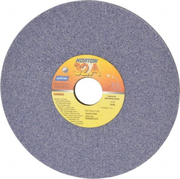 Norton - 8" Diam x 1-1/4" Hole x 1/4" Thick, I Hardness, 46 Grit Surface Grinding Wheel - Aluminum Oxide, Type 1, Coarse Grade, 3,105 Max RPM, Vitrified Bond, No Recess - Caliber Tooling