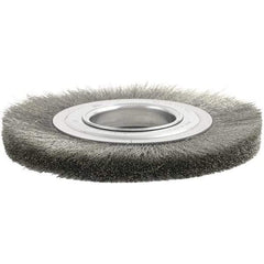 Brush Research Mfg. - 4" OD, 1/2 & 5/8" Arbor Hole, Crimped Stainless Steel Wheel Brush - 3/8" Face Width, 7/8" Trim Length, 6,000 RPM - Caliber Tooling