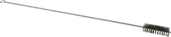 Schaefer Brush - 3" Long x 1" Diam Stainless Steel Long Handle Wire Tube Brush - Single Spiral, 27" OAL, 0.007" Wire Diam, 3/8" Shank Diam - Caliber Tooling