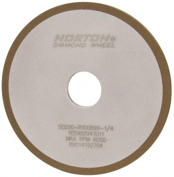 Norton - 6" Diam x 1-1/4" Hole x 1/4" Thick, 220 Grit Surface Grinding Wheel - Diamond, Type 1A1, Very Fine Grade, Resinoid Bond - Caliber Tooling