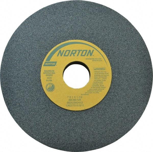 Norton - 7" Diam x 1-1/4" Hole x 1" Thick, I Hardness, 80 Grit Surface Grinding Wheel - Silicon Carbide, Type 1, Medium Grade, 3,600 Max RPM, Vitrified Bond, No Recess - Caliber Tooling