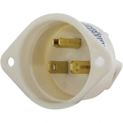 Straight Blade Flanged Inlet: Industrial, 5-15P, 125VAC, White Self-Grounded, 15A, Nylon Body, 2 Poles, 3 Wires