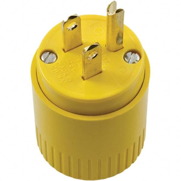 Straight Blade Plug: 5-15P, 125VAC, Yellow Self-Grounded, 15A, Thermoplastic Body, 2 Poles, 3 Wires