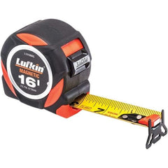 Lufkin - 16' x 1-3/16" Yellow Steel Blade Tape Measure - 1/16" Graduation, Inch Graduation Style, Black ABS Plastic Case - Caliber Tooling