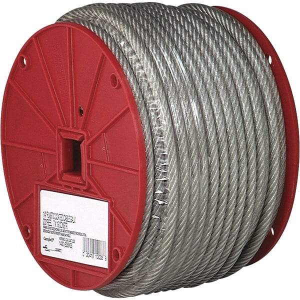 Campbell - 250' Long, 1/8" x 3/32" Diam, Cable - 184 Lb Breaking Strength, 7 x 7, Vinyl Coating - Caliber Tooling