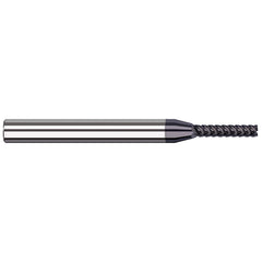 Square End Mill: 0.01'' Dia, 3/64'' LOC, 1/8'' Shank Dia, 2-1/2'' OAL, 4 Flutes, Solid Carbide Single End, AlTiN Finish, 41 ° Variable Helix, RH Cut, RH Flute