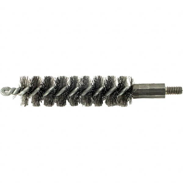 Brush Research Mfg. - 1/2" Diam Helical Steel Tube Brush - Single Spiral, 0.006" Filament Diam, 2" Brush Length, 2-9/16" OAL, 0.14" Diam Galvanized Steel Shank - Caliber Tooling