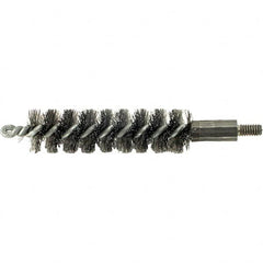 Brush Research Mfg. - 9/16" Diam Helical Steel Tube Brush - Single Spiral, 0.006" Filament Diam, 2" Brush Length, 2-9/16" OAL, 0.14" Diam Galvanized Steel Shank - Caliber Tooling