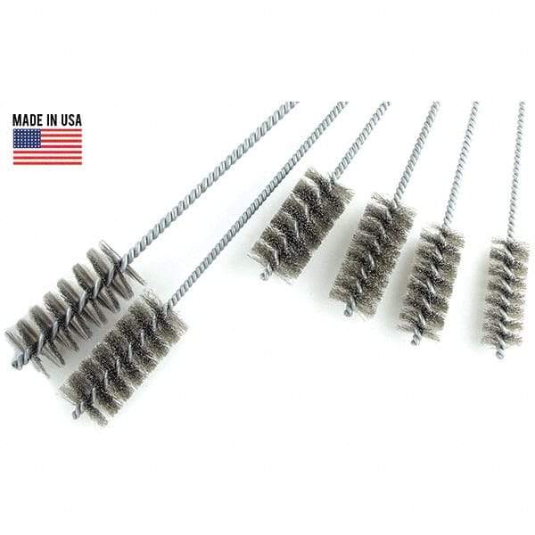 Brush Research Mfg. - 3" Diam Helical Stainless Steel Tube Brush - Single Spiral, 0.012" Filament Diam, 0.012" Brush Length, 18" OAL, 0.292" Diam Galvanized Steel Shank - Caliber Tooling