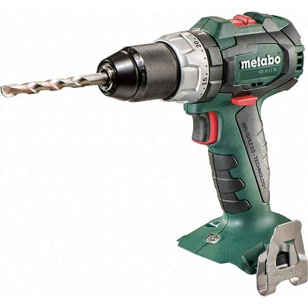 Metabo - 18 Volt 1/16 to 1/2" Keyless Chuck Cordless Hammer Drill - 31950 BPM, 600 to 2,100 RPM, Reversible, Pistol Grip Handle - Caliber Tooling