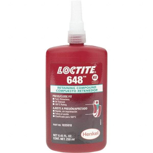 Loctite - 250 mL, Red, High Strength Retaining Compound - Series 648 - Caliber Tooling