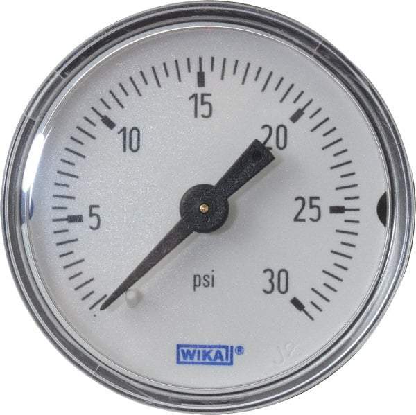 Wika - 1-1/2" Dial, 1/8 Thread, 0-30 Scale Range, Pressure Gauge - Center Back Connection Mount, Accurate to 3-2-3% of Scale - Caliber Tooling