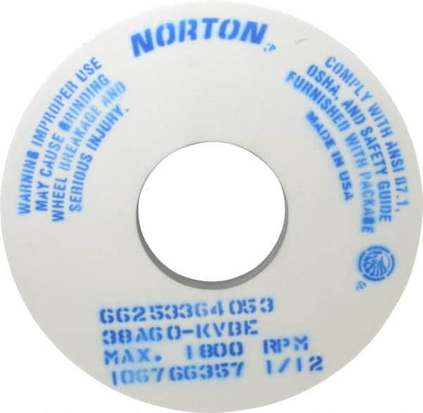 Norton - 14" Diam x 5" Hole x 1" Thick, K Hardness, 60 Grit Surface Grinding Wheel - Aluminum Oxide, Type 1, Medium Grade, 1,800 Max RPM, Vitrified Bond, No Recess - Caliber Tooling