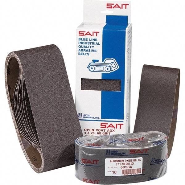 Sait - 3" Wide x 21" OAL, 50 FEPA Grit, Aluminum Oxide Abrasive Belt - Aluminum Oxide, Coarse, Coated, X Weighted Cloth Backing, Dry, Series AO-X - Caliber Tooling