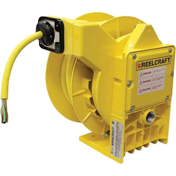 Reelcraft - 10 AWG, 30' Cable Length, Cord & Cable Reel with Flying Lead End - 0 Outlets, NEMA 4, 16 Amps, 600 Volts, SOW Cable, Yellow Reel - Caliber Tooling