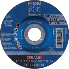 PFERD - Depressed-Center Wheels; Hole Size (Inch): 7/8 ; Connector Type: Arbor ; Wheel Type Number: Type 27 ; Abrasive Material: Ceramic Oxide ; Maximum RPM: 13300.000 ; Grit: 24 - Exact Industrial Supply