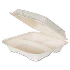 ECO PRODUCTS - Renewable and Compost Sugarcane Clamshells, 3-Compartment, 9 x 9 x 3, 50/Pack, 4 Packs/Carton - Caliber Tooling