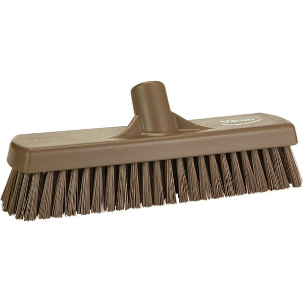 Vikan - 1.7" Bristle Length, Polyester Scrub Brush - 11-1/4" Long x 3" Wide Head, 11-1/4" OAL, Brown, Polypropylene Block - Caliber Tooling