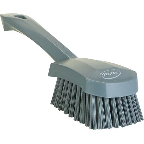 Vikan - 1.3" Bristle Length, Polyester Scrub Brush - 4-1/4" Long x 2-3/4" Wide Head, 10" OAL, Ergonomic Handle, Gray, Polypropylene Block - Caliber Tooling