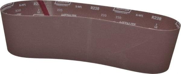 Norton - 6" Wide x 48" OAL, 220 Grit, Aluminum Oxide Abrasive Belt - Aluminum Oxide, Very Fine, Coated, X Weighted Cloth Backing, Series R228 - Caliber Tooling