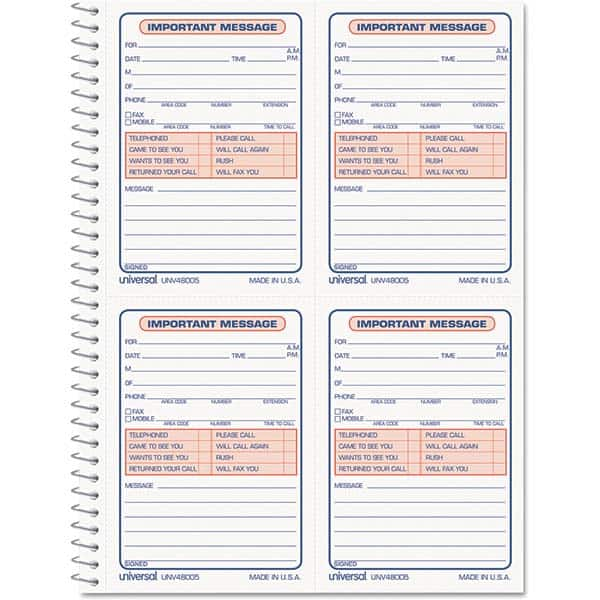 UNIVERSAL - Note Pads, Writing Pads & Notebooks Writing Pads & Notebook Type: Telephone Message Book Size: 5-1/2 x 3-3/16 - Caliber Tooling