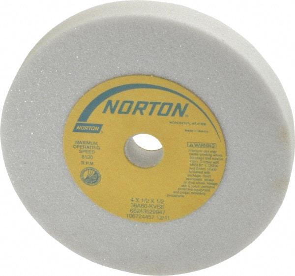 Norton - 60 Grit Aluminum Oxide Type 1 Internal Grinding Wheel - 4" Diam x 1/2" Hole x 1/2" Thick, 8,120 Max RPM, Type 1 Medium Grade, K Hardness, Vitrified Bond, One-Side Recess - Caliber Tooling