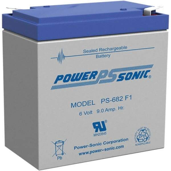 Power-Sonic - Lead-Acid, Quick-Disconnect Tab Terminal, 6 Volt, 9 Amp, Lead Rechargeable Battery - 3/16" Tab Width x 0.8mm Tab Thickness, 2.2" Wide x 4.65" High x 3.86" Deep - Caliber Tooling