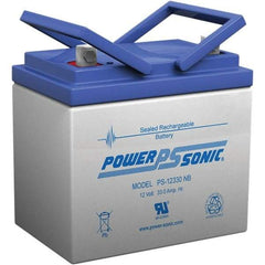 Power-Sonic - Lead-Acid, Nut/Bolt Terminal, 12 Volt, 33 Amp, Lead Rechargeable Battery - 6mm Hole Diam, 6mm Tab Thickness, 5.14" Wide x 6.22" High x 7.72" Deep - Caliber Tooling