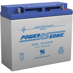 Power-Sonic - Lead-Acid, Nut/Bolt Terminal, 12 Volt, 18 Amp, Lead Rechargeable Battery - 5mm Hole Diam, 2mm Tab Thickness, 3" Wide x 6.59" High x 7.13" Deep - Caliber Tooling