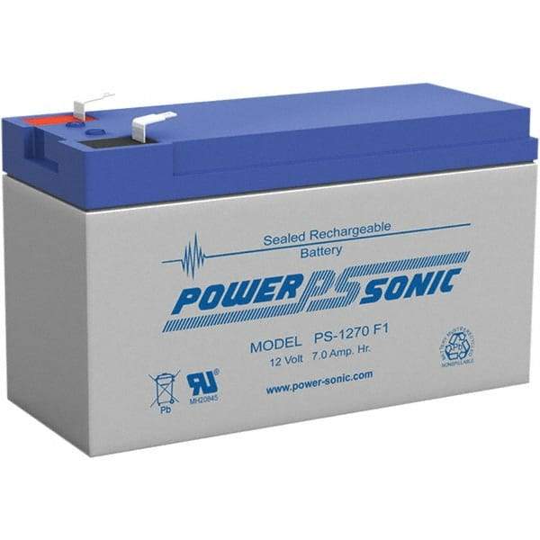 Power-Sonic - Lead-Acid, Quick-Disconnect Tab Terminal, 12 Volt, 7 Amp, Lead Rechargeable Battery - 3/16" Tab Width x 0.8mm Tab Thickness, 2.56" Wide x 3.7" High x 5.95" Deep - Caliber Tooling