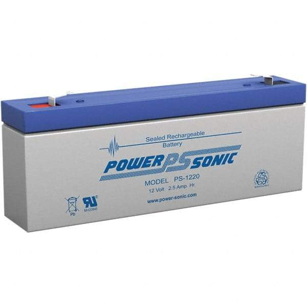 Power-Sonic - Lead-Acid, Quick-Disconnect Tab Terminal, 12 Volt, 2.5 Amp, Lead Rechargeable Battery - 3/16" Tab Width x 0.8mm Tab Thickness, 1.38" Wide x 2.36" High x 7" Deep - Caliber Tooling