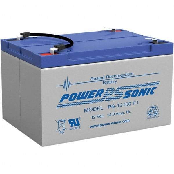 Power-Sonic - Lead-Acid, Quick-Disconnect Tab Terminal, 12 Volt, 12 Amp, Lead Rechargeable Battery - 3/16" Tab Width x 0.8mm Tab Thickness, 4" Wide x 3.7" High x 5.95" Deep - Caliber Tooling