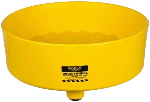 Eagle - 7" High x 18" Diam, Polyethylene, Drum Funnel with Brass Screen - 30 to 55 Gal Drum/Pail Capacity - Caliber Tooling