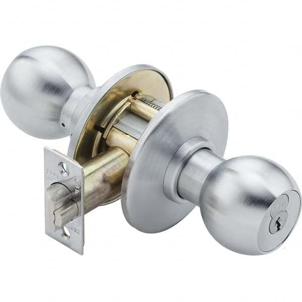 Knob Locksets; Type: Tumbler; Communicating; Door Thickness: 1 3/8 - 2; Back Set: 2-3/4; Material: Brass; Finish/Coating: Satin Chrome; Compatible Door Thickness: 1 3/8 - 2; Material: Brass; Design/Shape: Ball Knob; Additional Information: Standard Strike