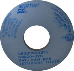 Norton - 14" Diam x 5" Hole x 1" Thick, J Hardness, 60 Grit Surface Grinding Wheel - Ceramic, Type 1, Medium Grade, 1,800 Max RPM, Vitrified Bond, No Recess - Caliber Tooling