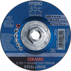 PFERD - Depressed-Center Wheels; Hole Thread Size: 5/8-11 ; Connector Type: Arbor ; Wheel Type Number: Type 27 ; Abrasive Material: Ceramic Oxide ; Maximum RPM: 13300.000 ; Grit: 24 - Exact Industrial Supply