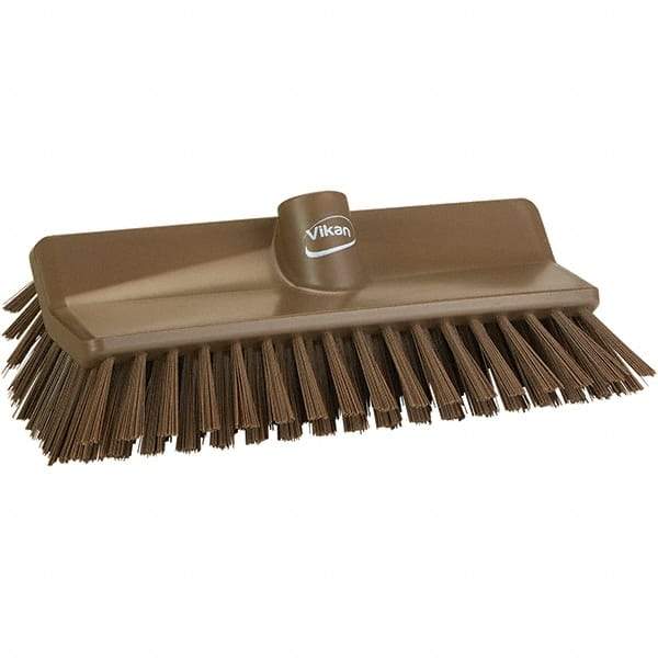 Vikan - 1-1/2" Bristle Length, Polyester Cleaning & Finishing Brush - 9-5/8" Long x 5" Wide Head, 9.6" OAL, Brown, Polypropylene Block - Caliber Tooling