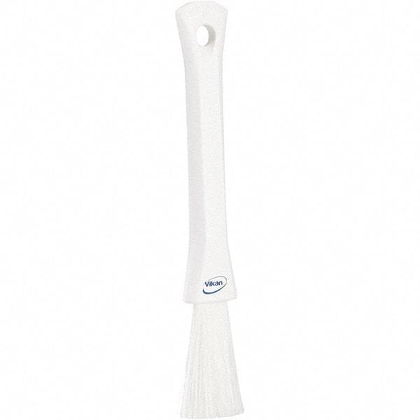 Vikan - 2-1/4" Bristle Length, Polyester Detail Brush - 1-1/4" Long x 0.4" Wide Head, 8.07" OAL, Ergonomic Handle, White, Polypropylene Block - Caliber Tooling